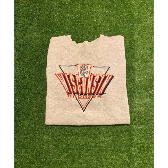 Vintage Logo 7 Wisconsin Badgers Diamond embroidered crewneck large gray